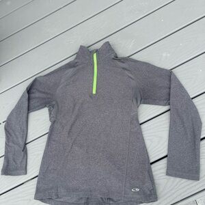 Champion Gray Long Sleeve Top with Neon Green Accent Athletic Wear